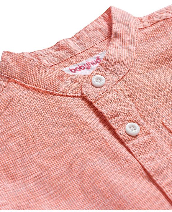 Babyhug Cotton Woven Half Sleeve Mandarin Collar Shirt - Light Orange