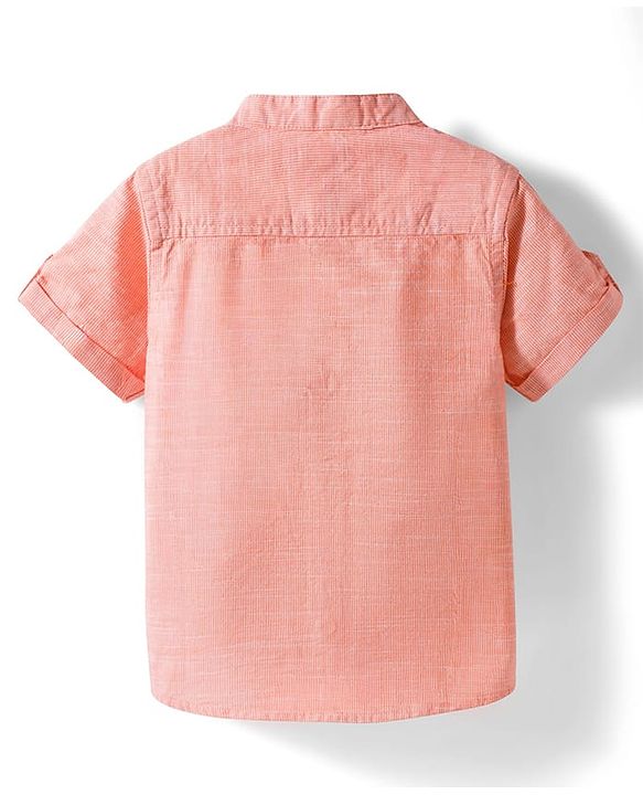 Babyhug Cotton Woven Half Sleeve Mandarin Collar Shirt - Light Orange