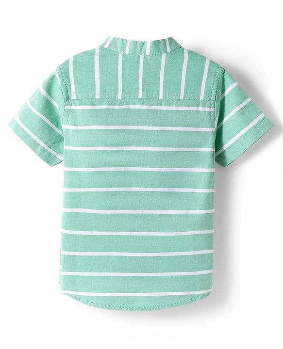 Babyhug Cotton Woven Half Sleeves  Mandarin Collar Striped Kurta Shirt - Green