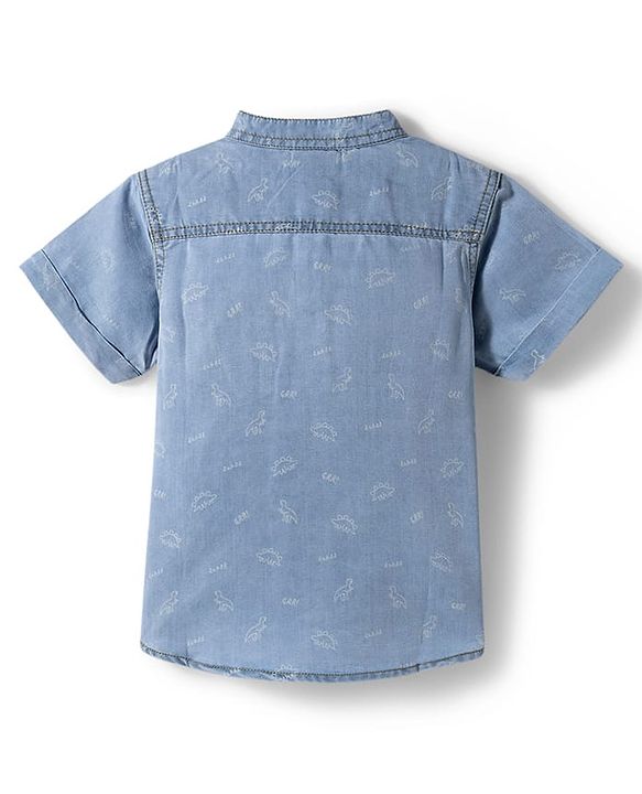 Babyhug Cotton Woven Half Sleeves Mandarin Collar Dino Printed Kurta Shirt - Blue