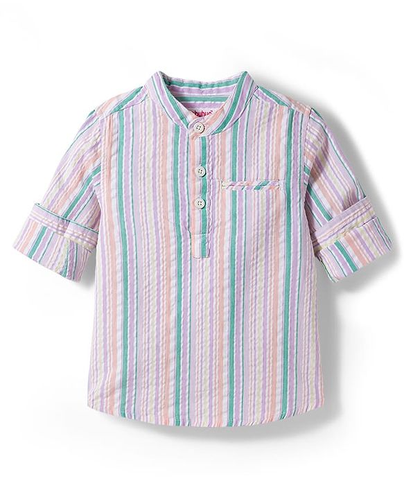 Babyhug Cotton Woven Full Sleeves Mandarin Collar Striped Kurta Shirt - Multicolor