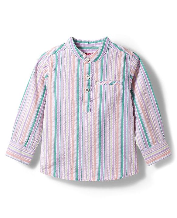 Babyhug Cotton Woven Full Sleeves Mandarin Collar Striped Kurta Shirt - Multicolor