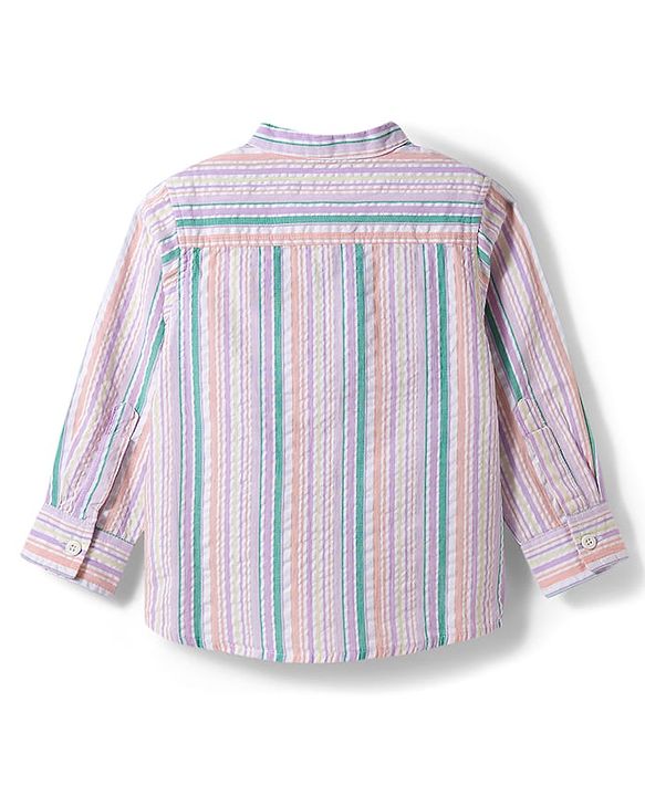 Babyhug Cotton Woven Full Sleeves Mandarin Collar Striped Kurta Shirt - Multicolor
