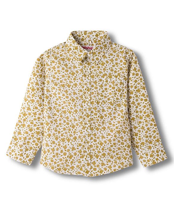 Babyhug Cotton Woven Full Sleeves Floral Printed Shirt -White & Yellow