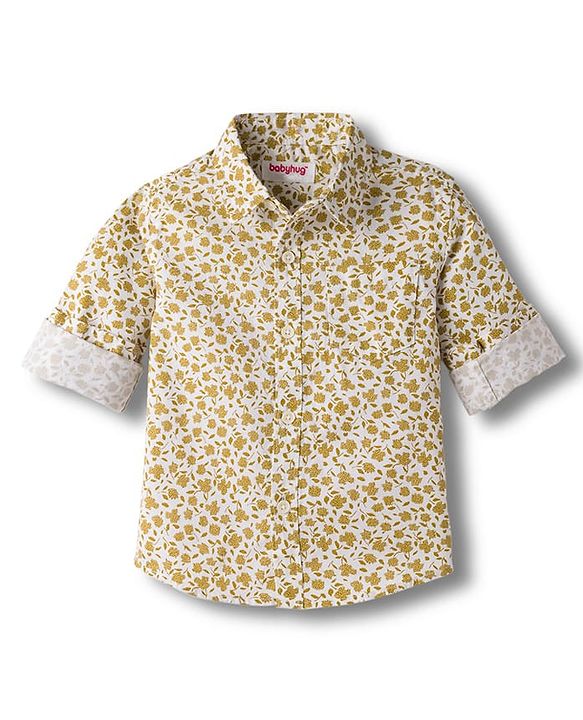 Babyhug Cotton Woven Full Sleeves Floral Printed Shirt -White & Yellow
