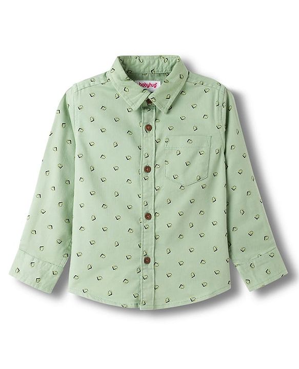 Babyhug Cotton Woven Full Sleeves Printed Shirt - Light Green