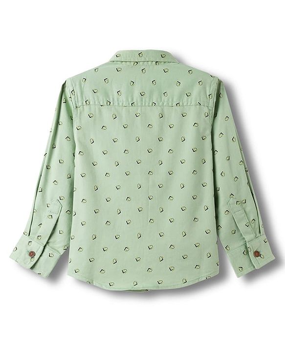 Babyhug Cotton Woven Full Sleeves Printed Shirt - Light Green
