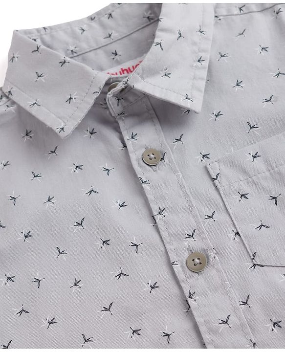 Babyhug Cotton Woven Full Sleeves Printed Shirt - Grey