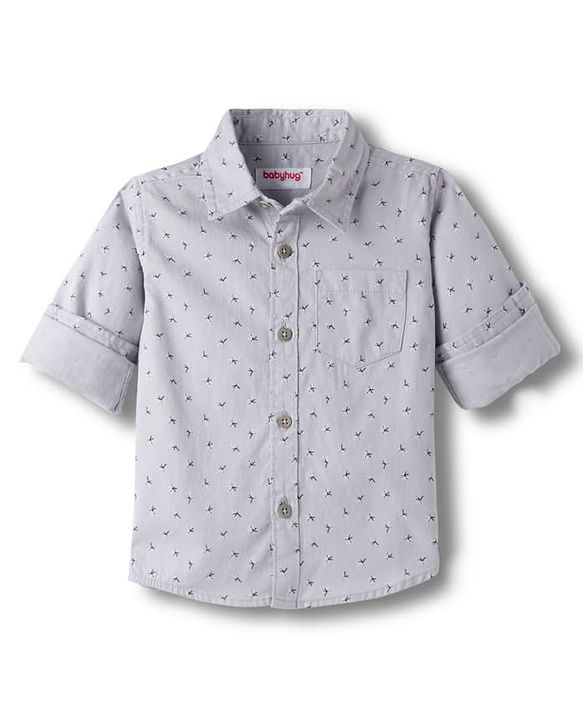 Babyhug Cotton Woven Full Sleeves Printed Shirt - Grey