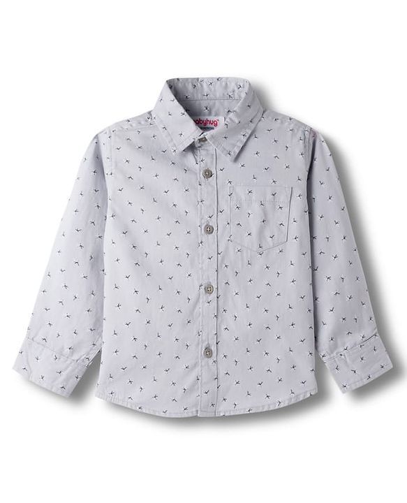 Babyhug Cotton Woven Full Sleeves Printed Shirt - Grey