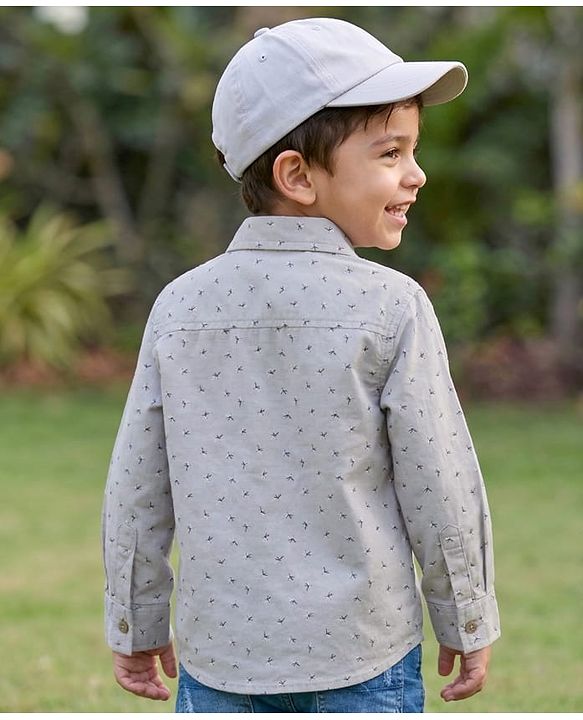 Babyhug Cotton Woven Full Sleeves Printed Shirt - Grey
