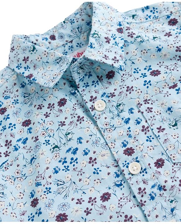 Babyhug Cotton Woven Full Sleeves Floral Printed Shirt - Light Blue