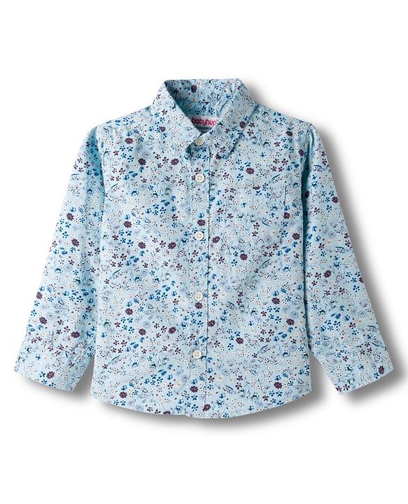 Babyhug Cotton Woven Full Sleeves Floral Printed Shirt - Light Blue