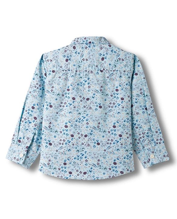 Babyhug Cotton Woven Full Sleeves Floral Printed Shirt - Light Blue