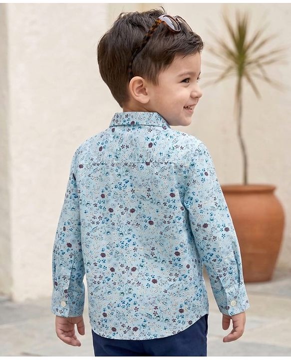 Babyhug Cotton Woven Full Sleeves Floral Printed Shirt - Light Blue