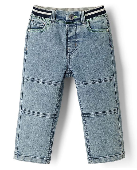 Babyhug Full Length Cut & Dew Washed Denim Jeans with Stretch - Blue