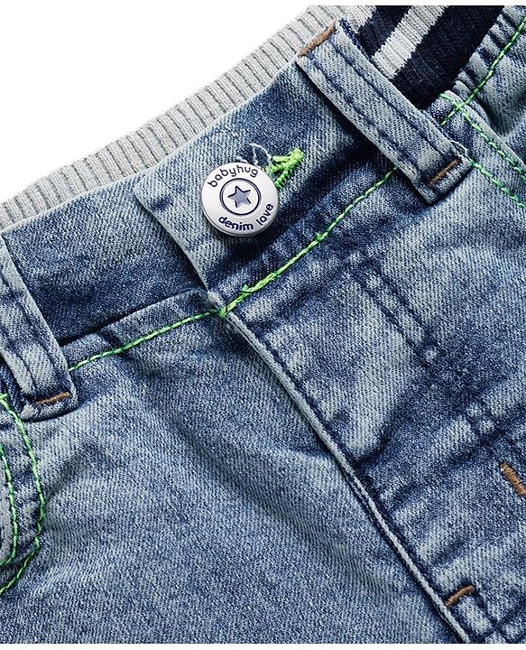 Babyhug Full Length Cut & Dew Washed Denim Jeans with Stretch - Blue