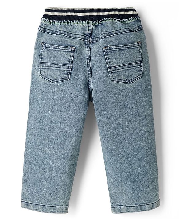 Babyhug Full Length Cut & Dew Washed Denim Jeans with Stretch - Blue