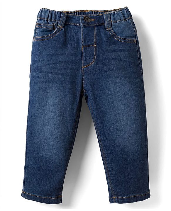 Babyhug Full Length Washed with Stretch Denim Jeans - Navy Blue