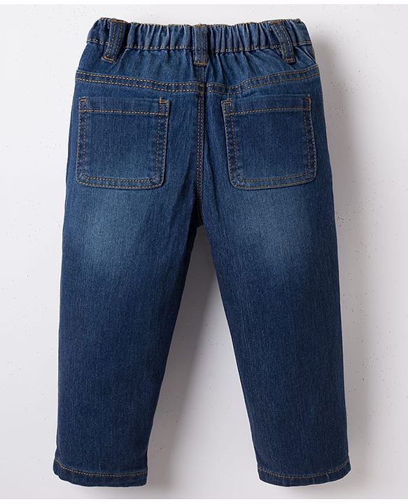 Babyhug Full Length Washed with Stretch Denim Jeans - Navy Blue