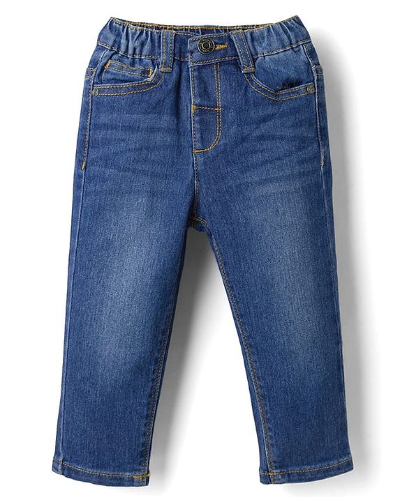 Babyhug Full Length Washed with Stretch Denim Jeans - Navy Blue