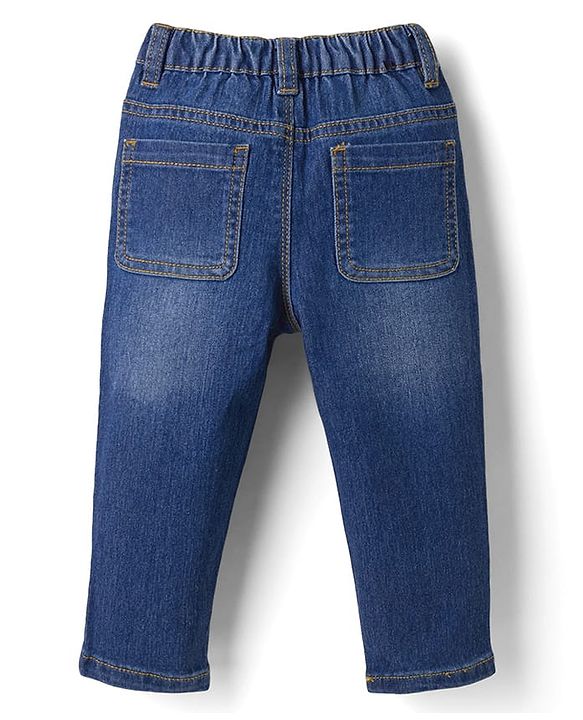 Babyhug Full Length Washed with Stretch Denim Jeans - Navy Blue