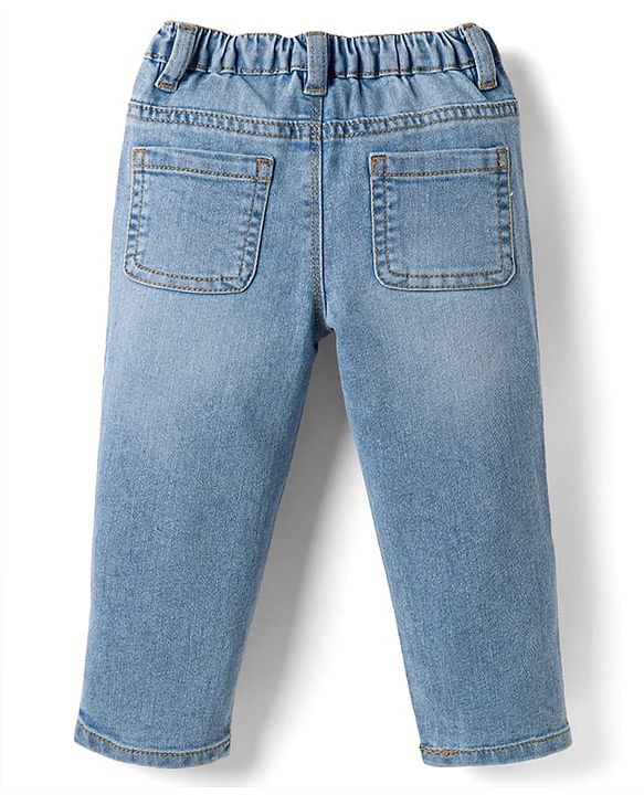 Babyhug Full Length Washed with Stretch Denim Jeans - Navy Blue