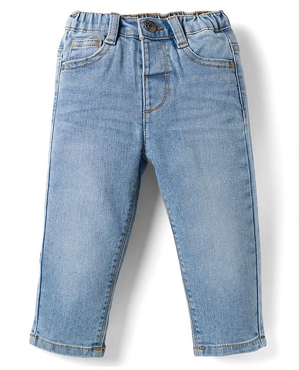 Babyhug Full Length Washed with Stretch Denim Jeans - Navy Blue