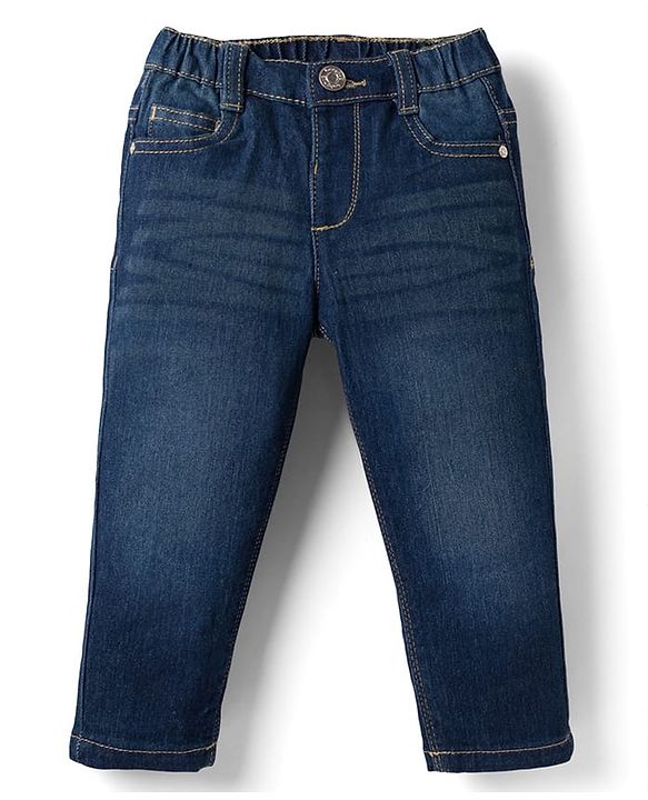Babyhug Full Length Washed  Denim Jeans with Stretch - Navy Blue