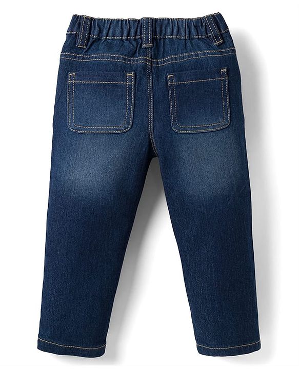 Babyhug Full Length Washed  Denim Jeans with Stretch - Navy Blue