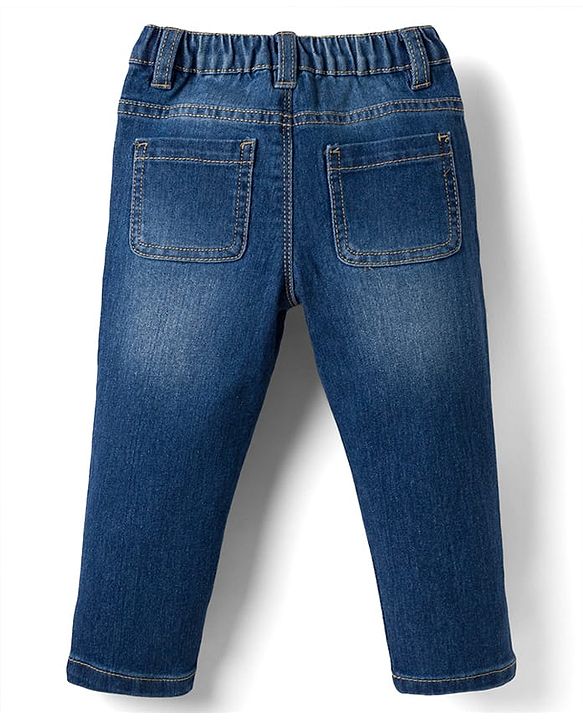 Babyhug Full Length Washed  Denim Jeans with Stretch - Navy Blue