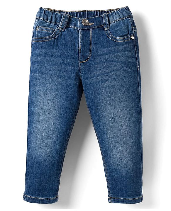 Babyhug Full Length Washed  Denim Jeans with Stretch - Navy Blue