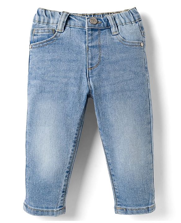 Babyhug Full Length Washed  Denim Jeans with Stretch - Navy Blue