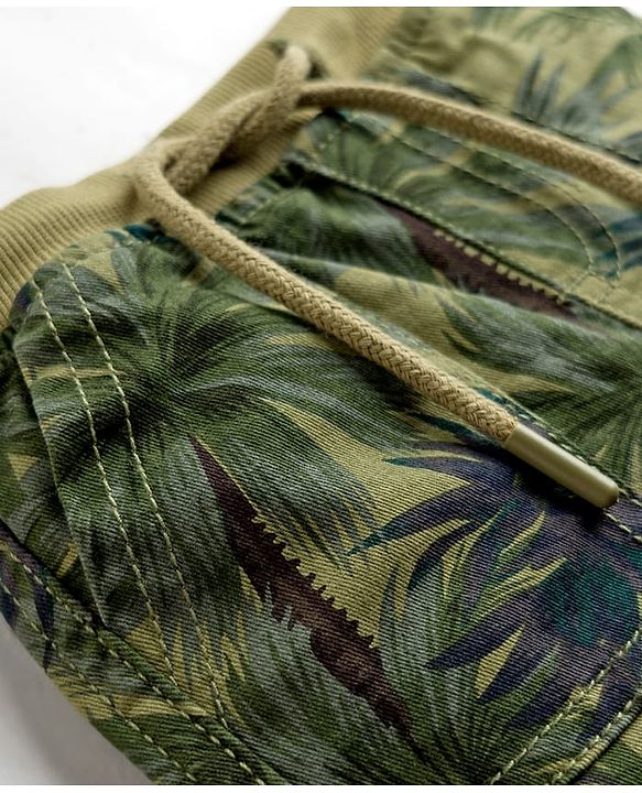 Babyhug Cotton Lycra Woven Full Length Beach Theme Printed Joggers Pant With Stretch - Olive Green