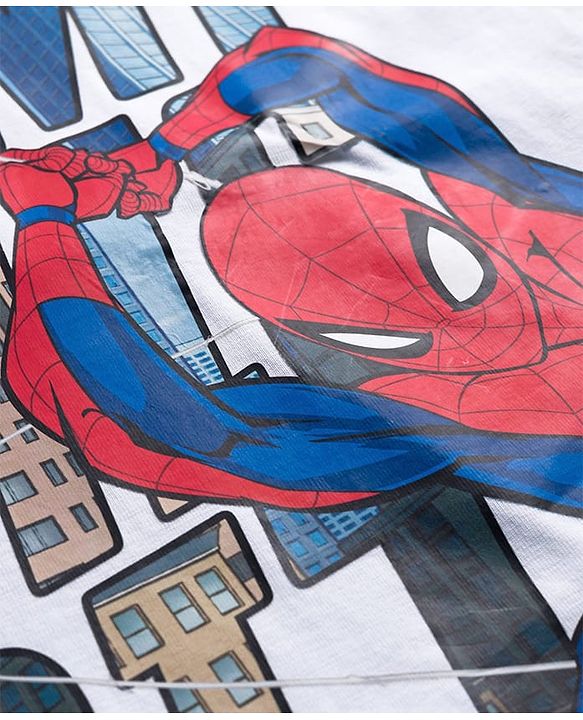 Pine Kids Marvel Single Jersey Knit Half Sleeves Drop Shoulder Shirt With Spider Man Graphics - White