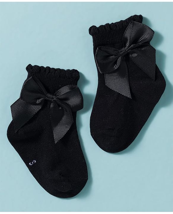 Cute Walk by Babyhug Non Terry Knit Ankle Length Solid Party Socks With Bow Applique Pack of 3 - Multicolor