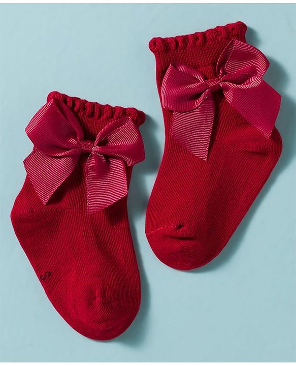 Cute Walk by Babyhug Non Terry Knit Ankle Length Solid Party Socks With Bow Applique Pack of 3 - Multicolor