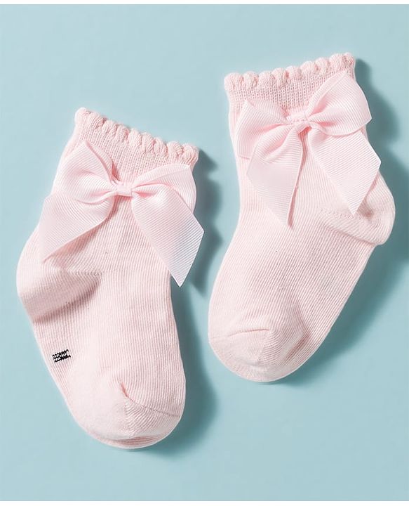 Cute Walk by Babyhug Non Terry Knit Ankle Length Solid Party Socks With Bow Applique Pack of 3 - Multicolor