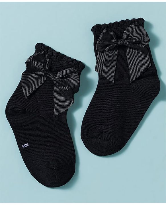 Cute Walk by Babyhug Non Terry Knit Ankle Length Solid Party Socks With Bow Applique Pack of 3 - Multicolor