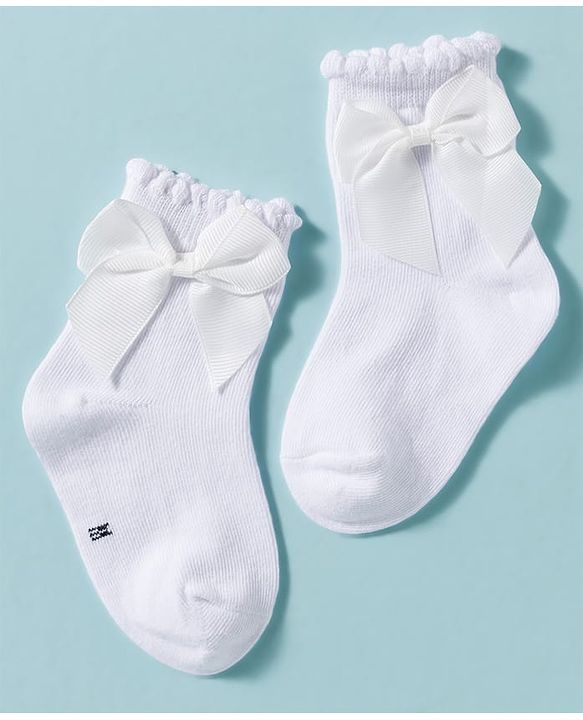 Cute Walk by Babyhug Non Terry Knit Ankle Length Solid Party Socks With Bow Applique Pack of 3 - Multicolor