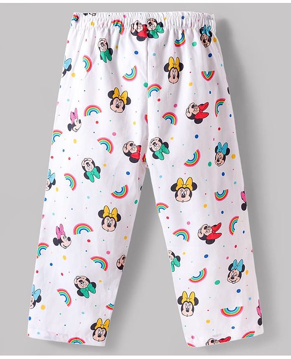 Babyhug Disney Cotton Woven Full Sleeves Minnie Mouse Printed Shirt & Pyjama Co-Ord Night Suit - White