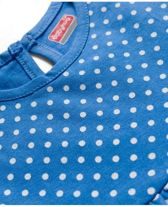Babyhug Single Jersey Knit Sleeveless Frock With Polka Dot Print - Blue