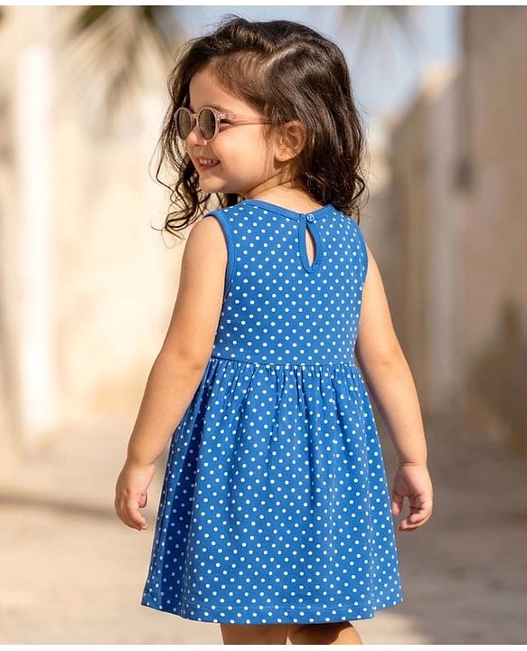 Babyhug Single Jersey Knit Sleeveless Frock With Polka Dot Print - Blue
