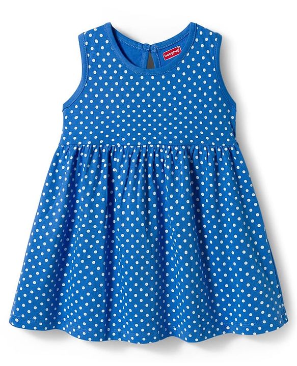Babyhug Single Jersey Knit Sleeveless Frock With Polka Dot Print - Blue