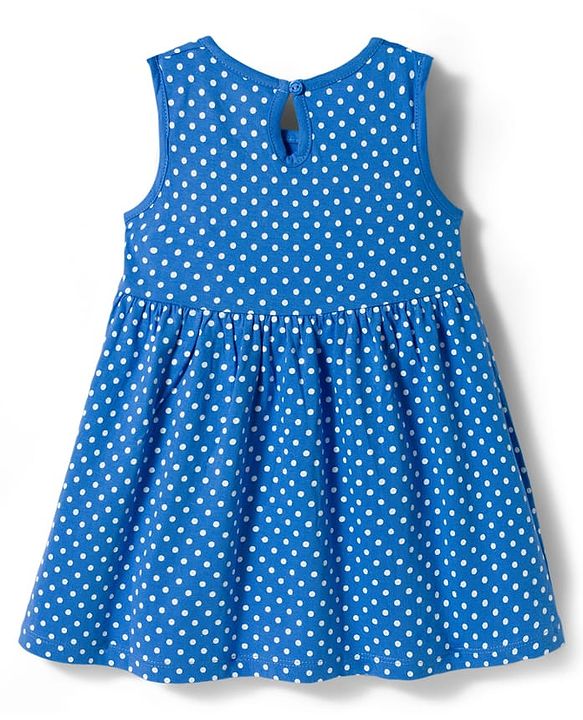 Babyhug Single Jersey Knit Sleeveless Frock With Polka Dot Print - Blue