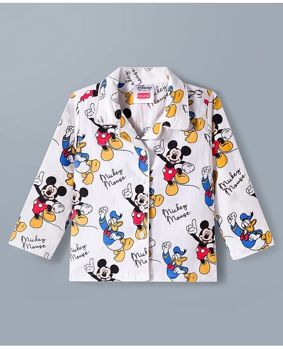 Babyhug Disney Cotton Woven Full Sleeves Co-ords Shirt & Pajama Night Suit with Mickey Mouse Print - Multicolor