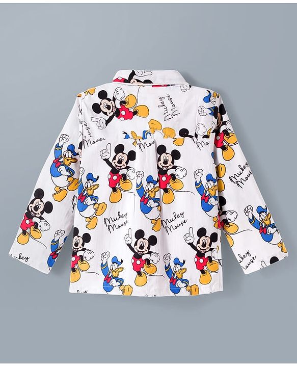 Babyhug Disney Cotton Woven Full Sleeves Co-ords Shirt & Pajama Night Suit with Mickey Mouse Print - Multicolor