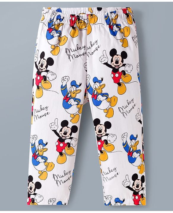 Babyhug Disney Cotton Woven Full Sleeves Co-ords Shirt & Pajama Night Suit with Mickey Mouse Print - Multicolor
