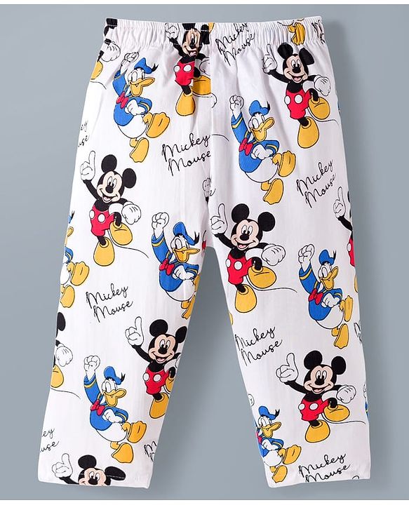 Babyhug Disney Cotton Woven Full Sleeves Co-ords Shirt & Pajama Night Suit with Mickey Mouse Print - Multicolor