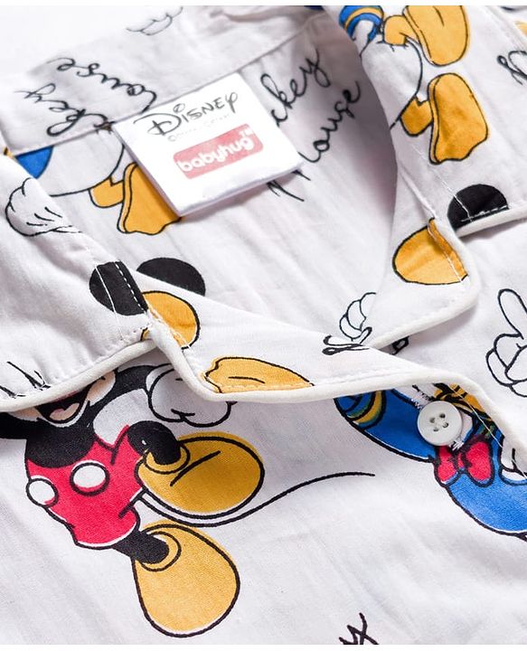 Babyhug Disney Cotton Woven Full Sleeves Co-ords Shirt & Pajama Night Suit with Mickey Mouse Print - Multicolor